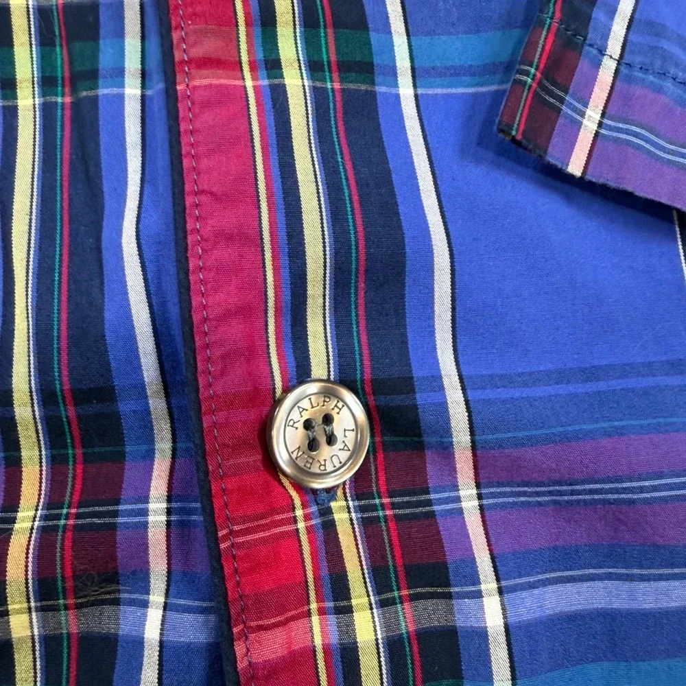 Polo Ralph Lauren Sleep Top Mens Medium Blue Plaid Button Front Cotton Pajama